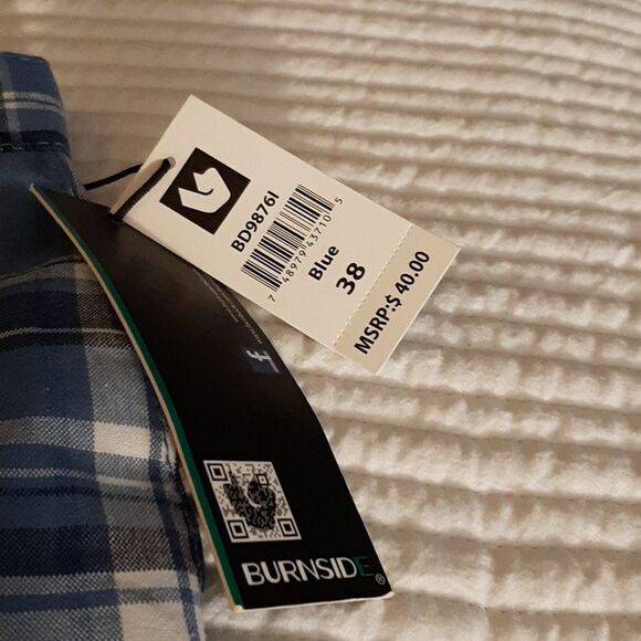 BURNSIDE COTTON  Cargo Blue Plaid Shorts 38‎ New/Tags - Picture 4 of 8